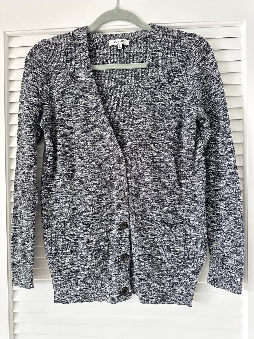 Madewell Marled Cotton Knit V Neck Pocket Cardigan Black White S